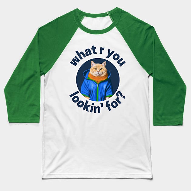 cat wearing blue jacket with what are you looking for sentences Baseball T-Shirt by maricetak